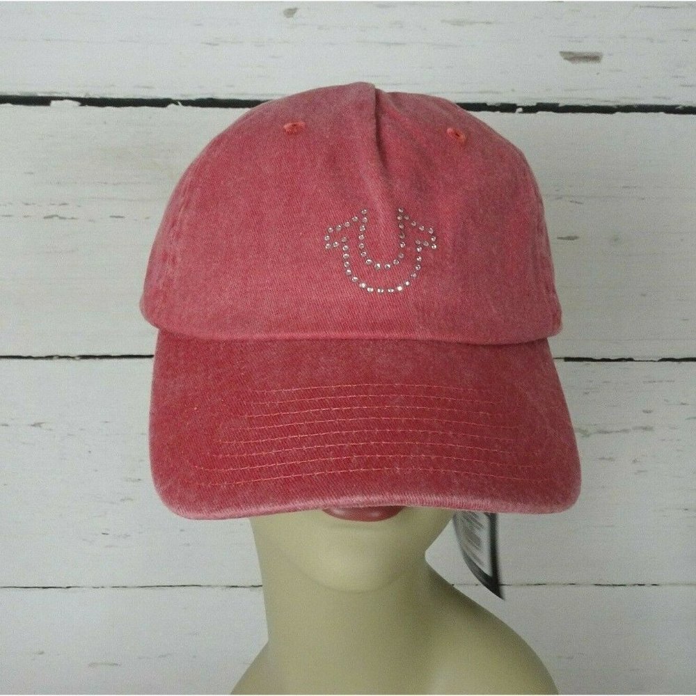 New True Religion Red Baseball Cap Hat Crystal Horseshoe Logo Bling Minimalist - Picture 1 of 12